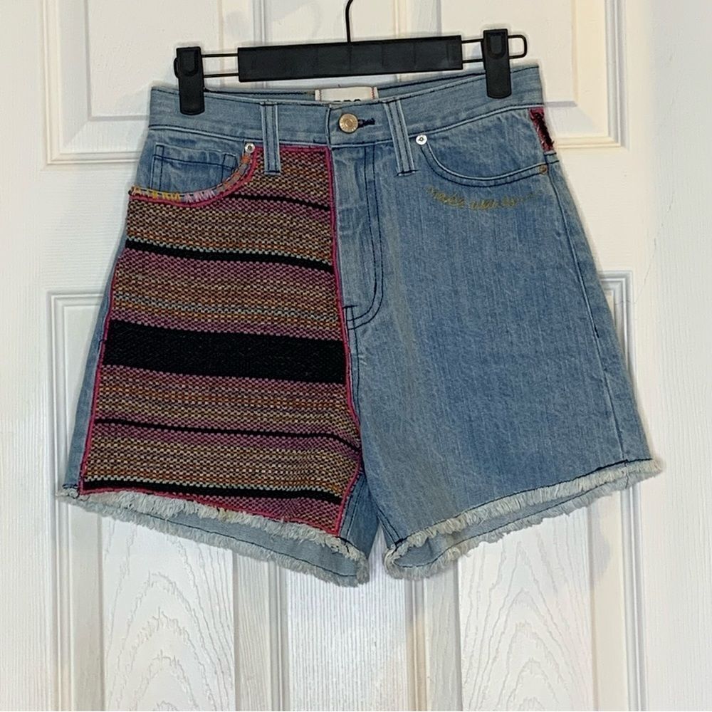 BDG A-Line Cutoff Denim Short Blanket Patchwork Blue Size 24 - Picture 5 of 11